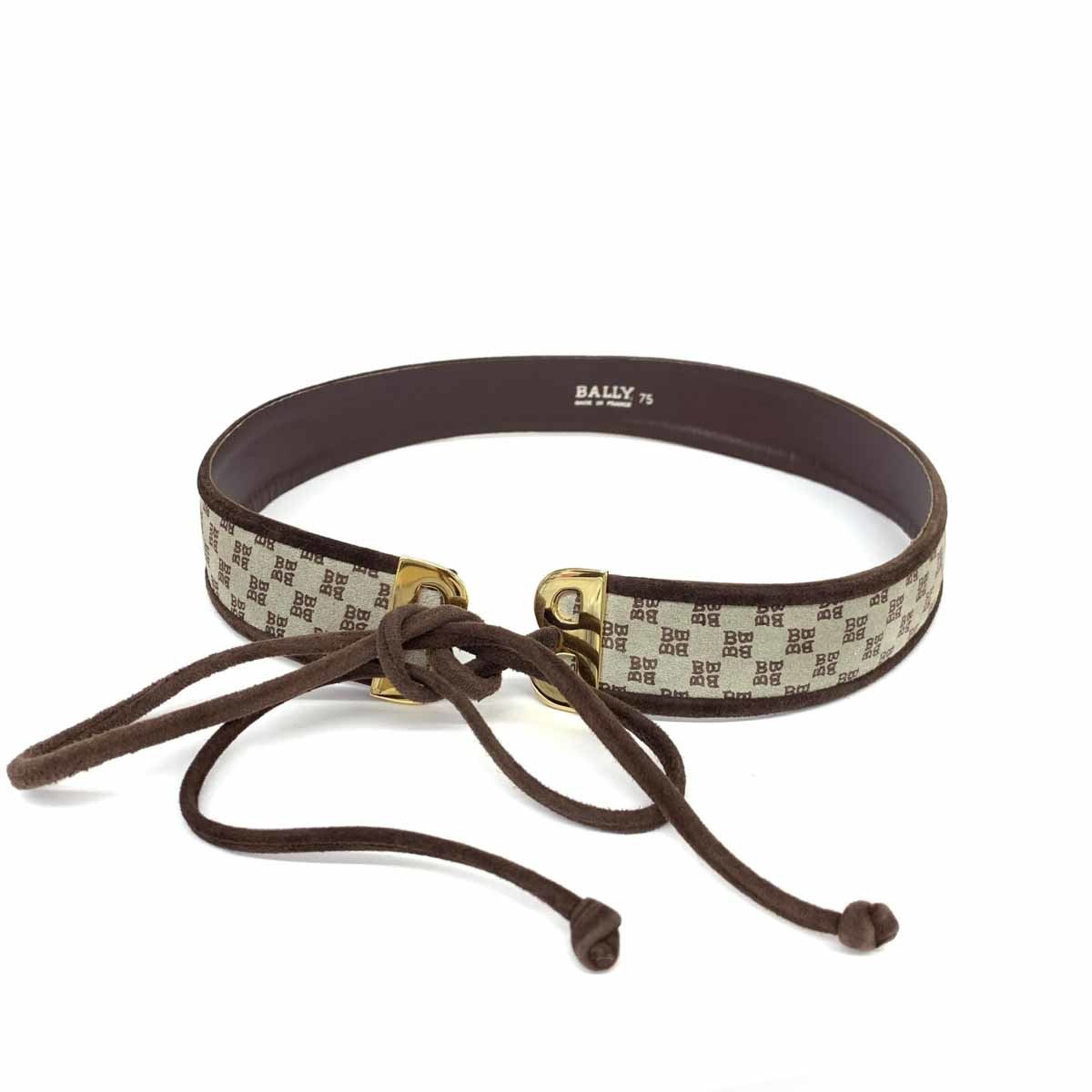 ◆BALLY バリー ベルト 75◆ ベージュ×ブラウン スエード Bロゴ レディース ヴィンテージ フランス製 服飾小物