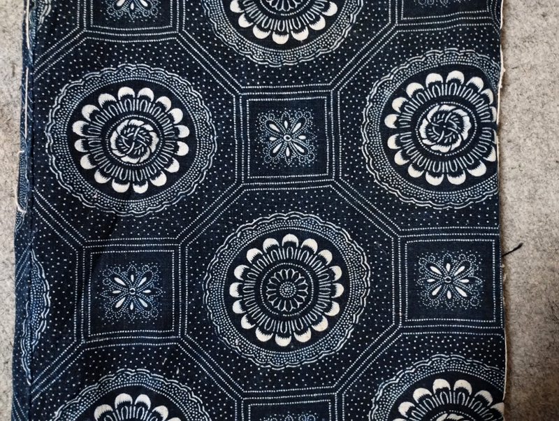 筒描き古布 藍染木綿 布団皮 四幅 藍染め布団皮です＊木綿古布