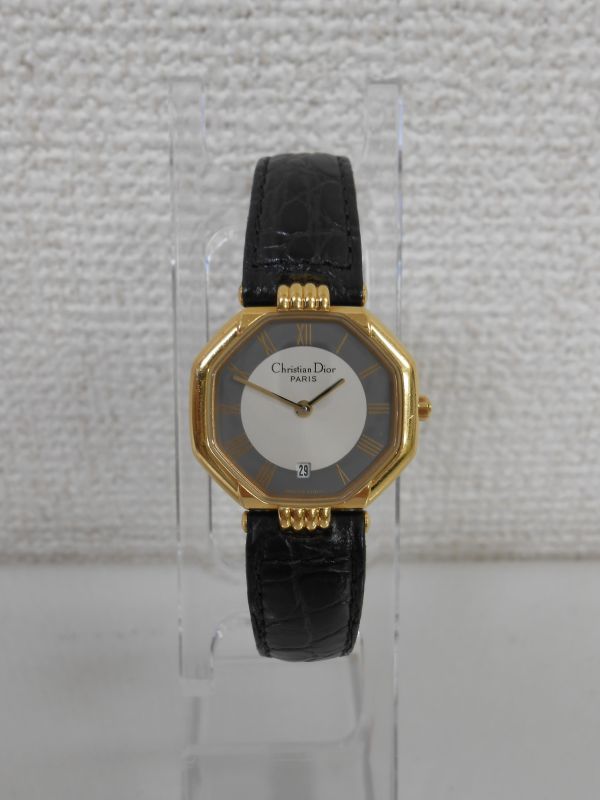 Christian Dior クリスチャンディオール　D48-153　クオーツ　オクタゴン　純正革ベルト　レディース　動作未確認品　管理番号w079