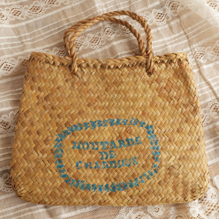 【581】可愛い パニエ フランス アンティーク ヴィンテージ かごバッグ シャルーマスタード インテリア ディスプレイ ブロカント