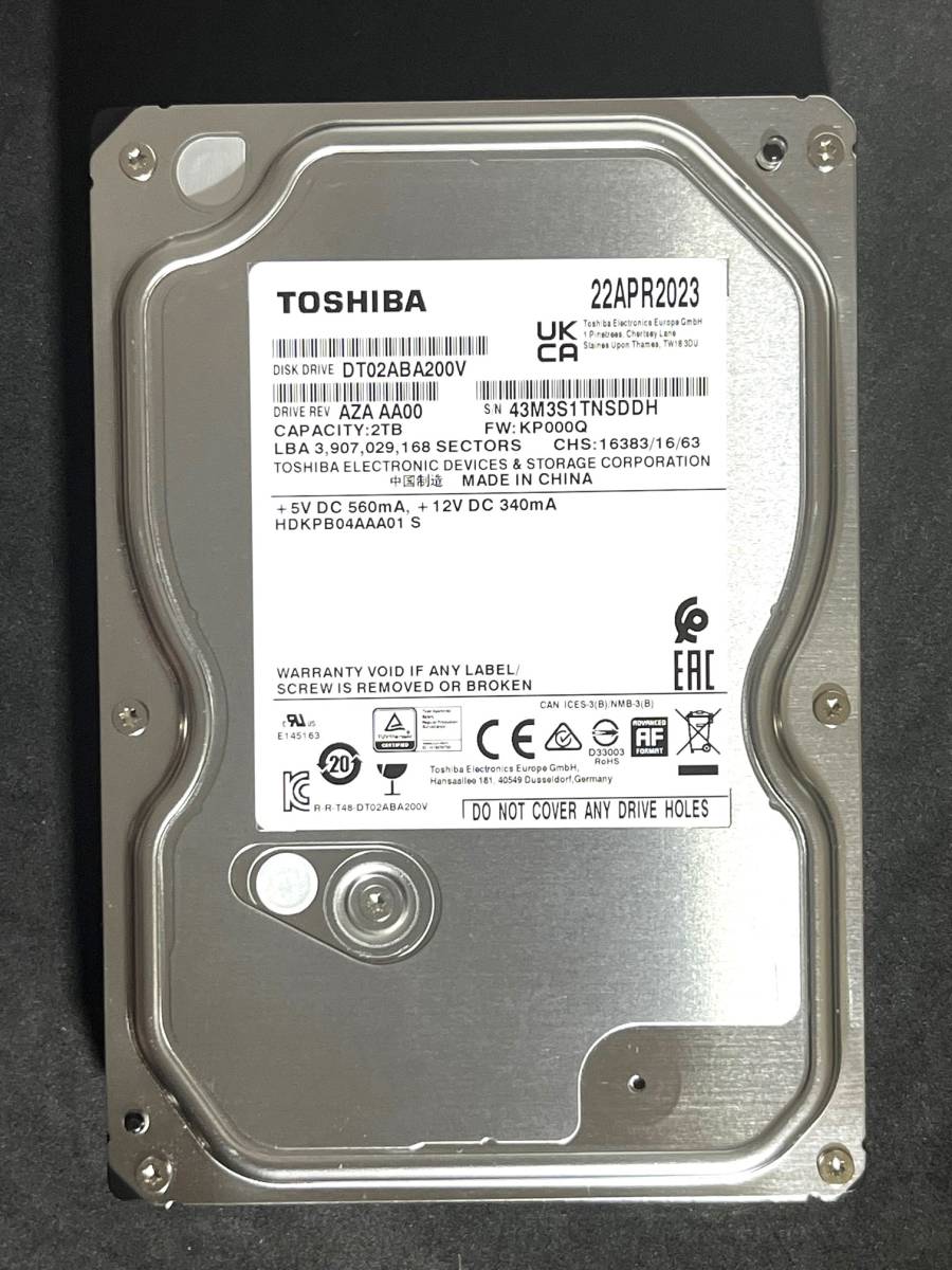 送料無料】 ☆ 2TB ☆ TOSHIBA / DT02ABA200V 【使用時間： 6 h