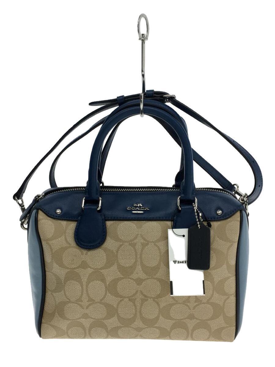 COACH◇シグネチャー2wayミニボストンバッグ/レザー/BLU/BEG/F57495