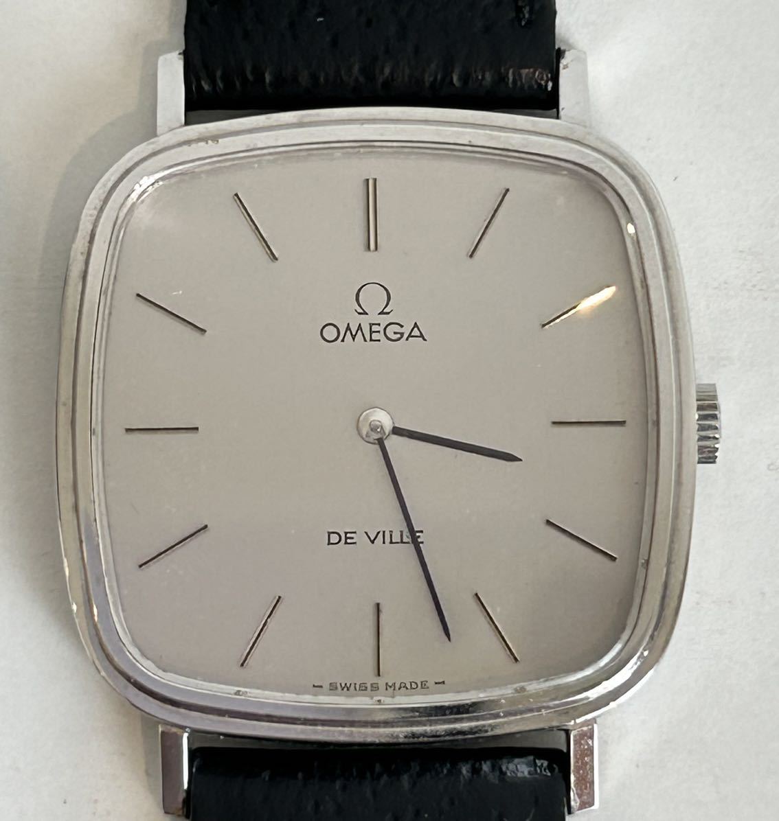 ■【稼働品】OMEGA DE VILLE オメガ デビル 手巻き スクエア 純正ベルト付き スイス アンティーク メンズ腕時計