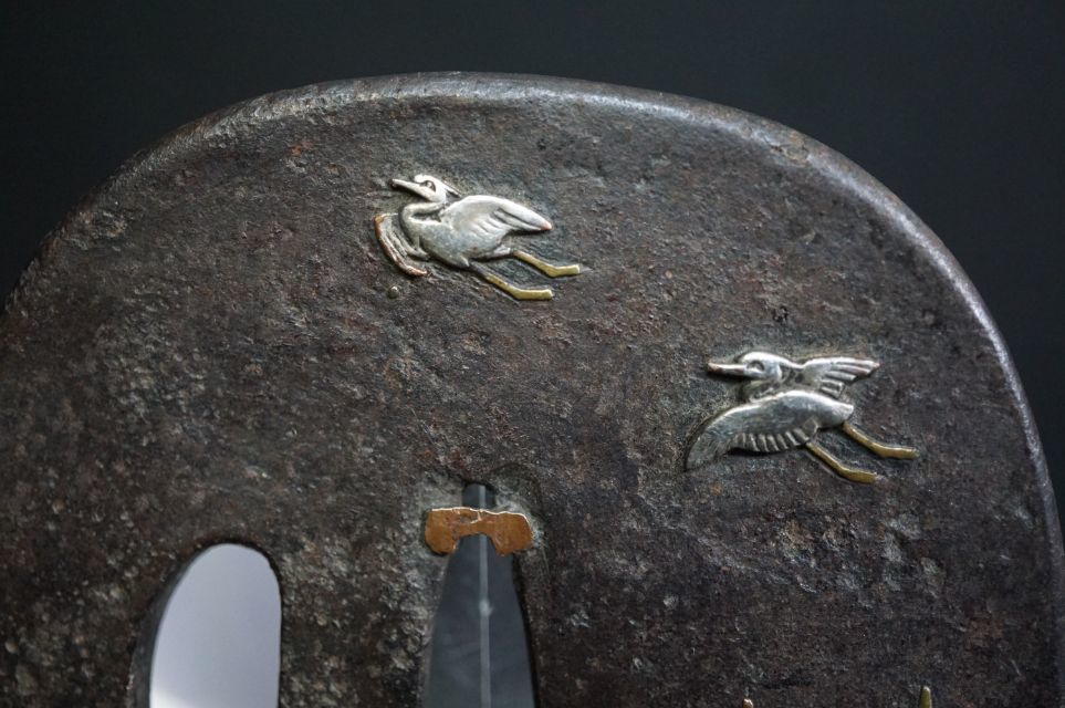 鍔 E1761 刀鍔 鉄地 撫角型 二羽鷺図鍔 刀装