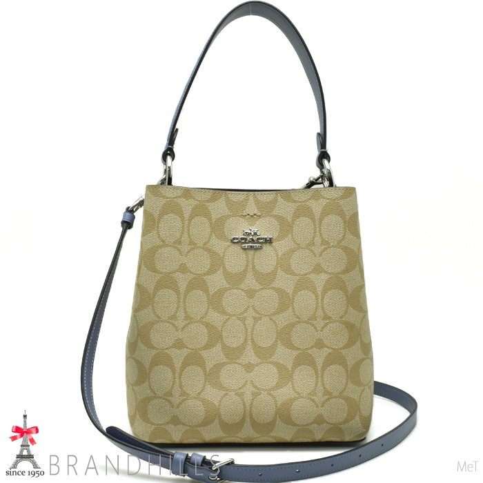 コーチ ショルダーバッグ レディース シグネチャー PVC ライトベージュ/ブルー 2WAY ハンドバッグ 2312 COACH ほぼ未使用