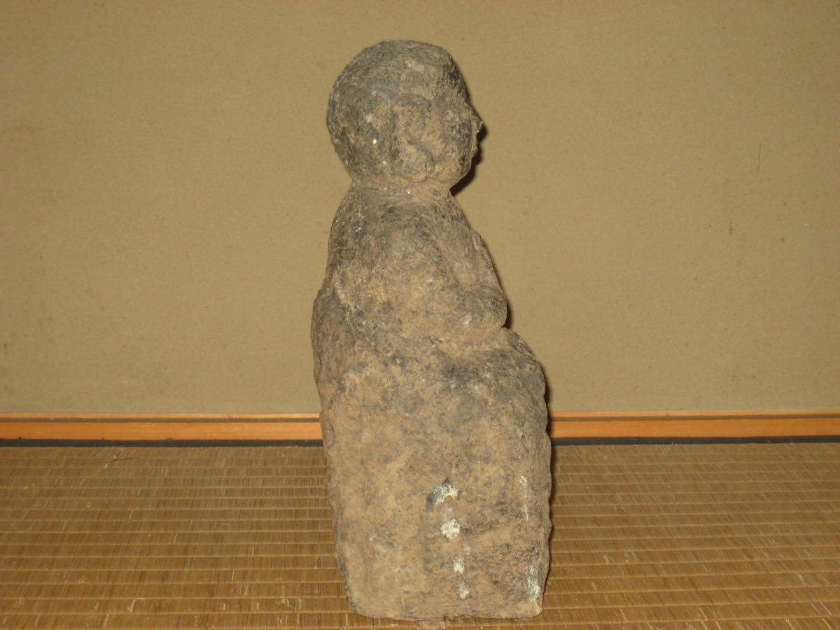 江戸時代【蛇紋岩 石仏//地蔵菩薩 高さ45cm 重さ25.2㎏ 】兵庫