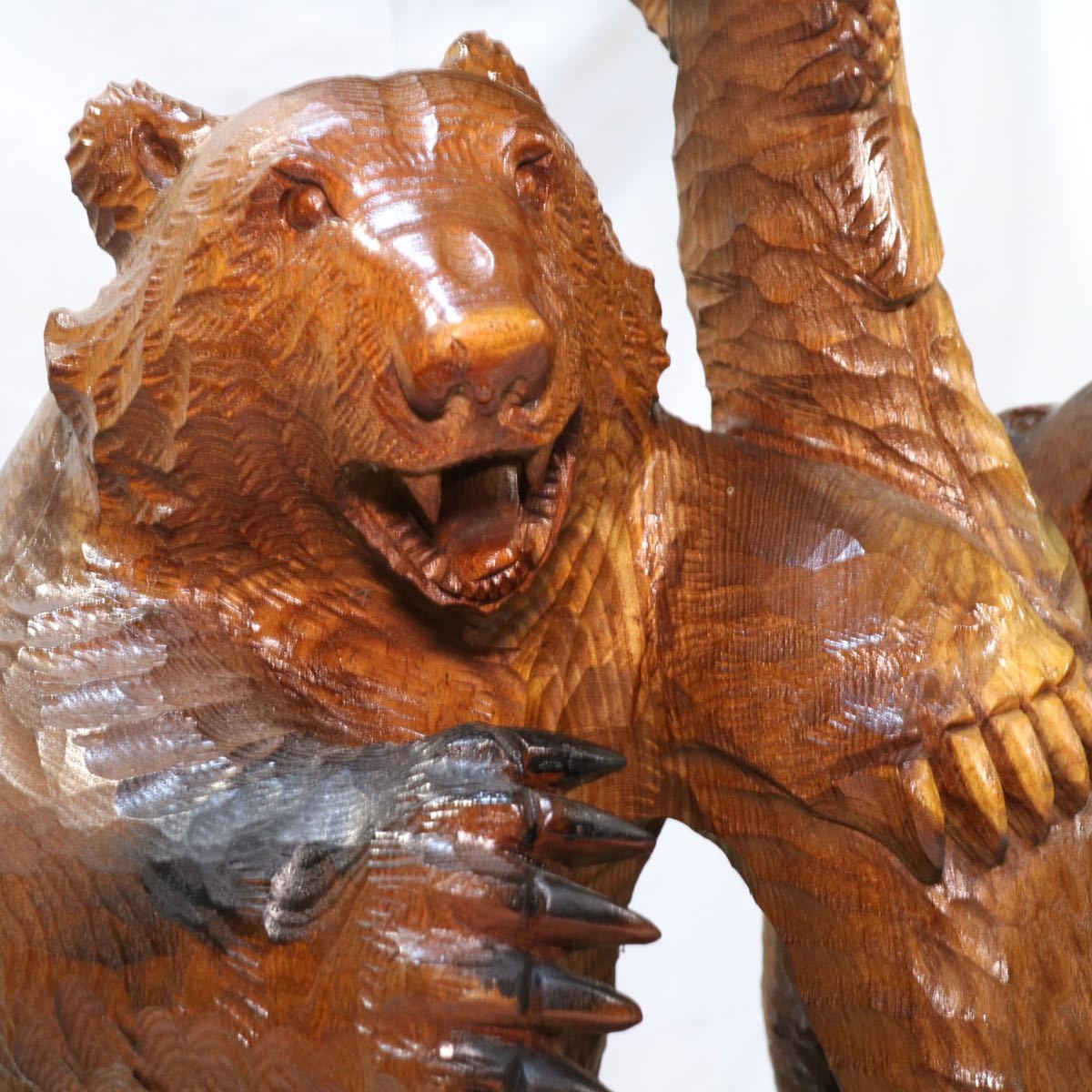 木彫り 熊 梟 フクロウ 木彫刻 一刀彫 全高約80cm木製 駆刻 置物  