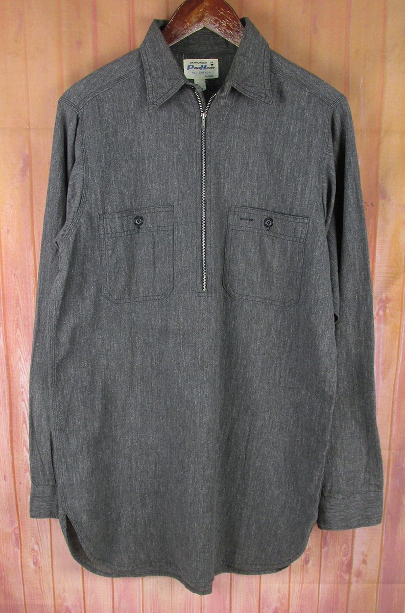 MAS7874 ビンテージ Powr House パワーハウス 50s ブラックシャンブレー ハーフジップ シャツ