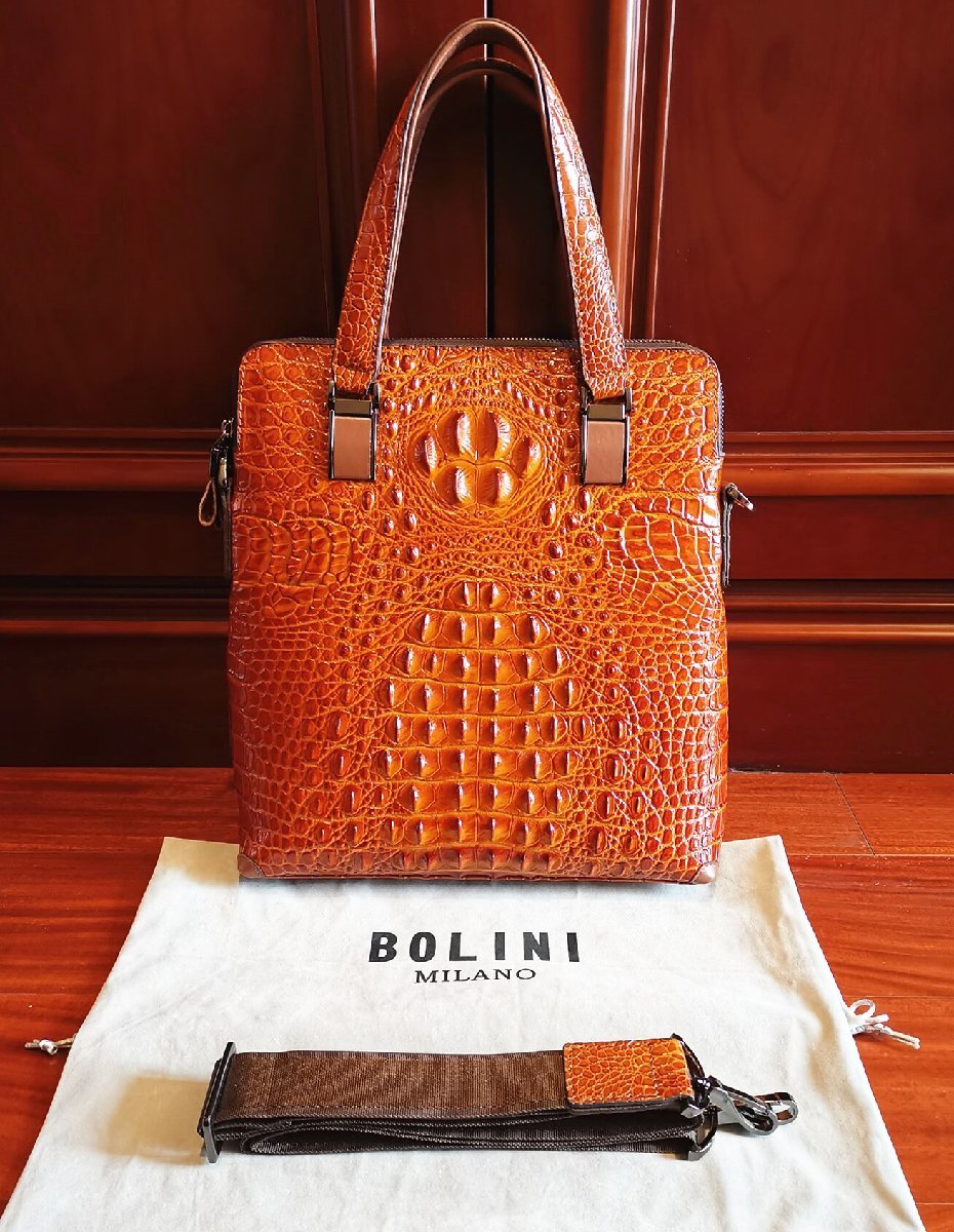 新品未使用★BOLINIトートバッグ★牛革★クロコダイル 最上級逸品※定価18万◇イタリア・ミラノ発*BOLINI/ボリニ・最上級牛革