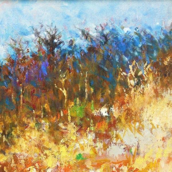 真作】【WISH】斎藤長三 油彩 12号 大作 ◇山辺の古民家 秋景 〇独立