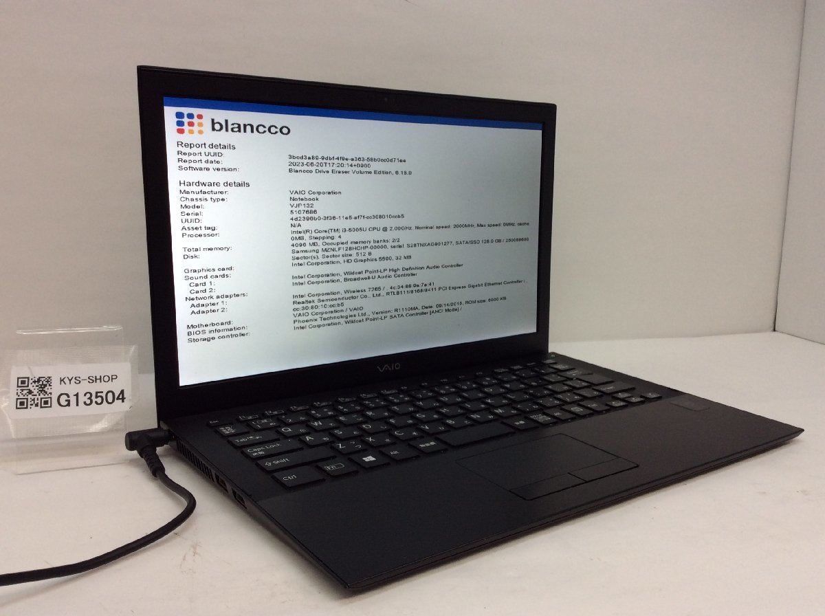 VAIO VJP132 Core Intel i3-5005U メモリ4.1GB ジャンク⁄ SSD128