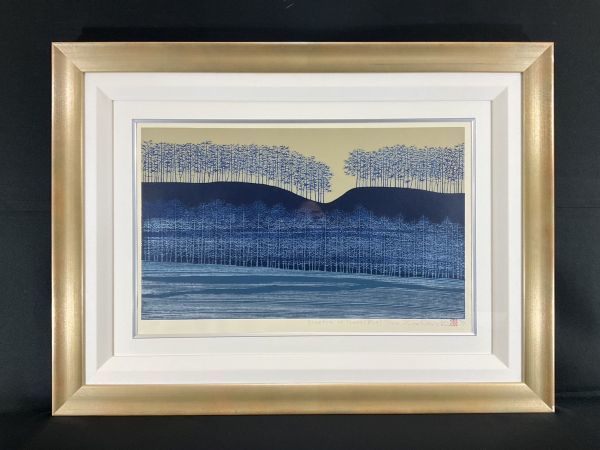 真作□木版画□西田忠重□『stretch of trees 』□ORIGINAL WOODBLOCK