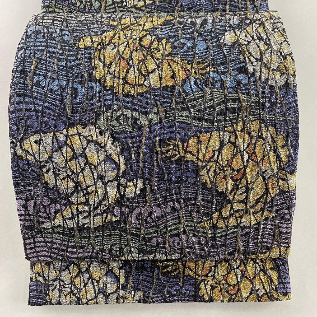 袋帯 美品 名品 証紙 荒磯 波 金銀糸 箔 青紫 六通 正絹 【中古】 袋帯