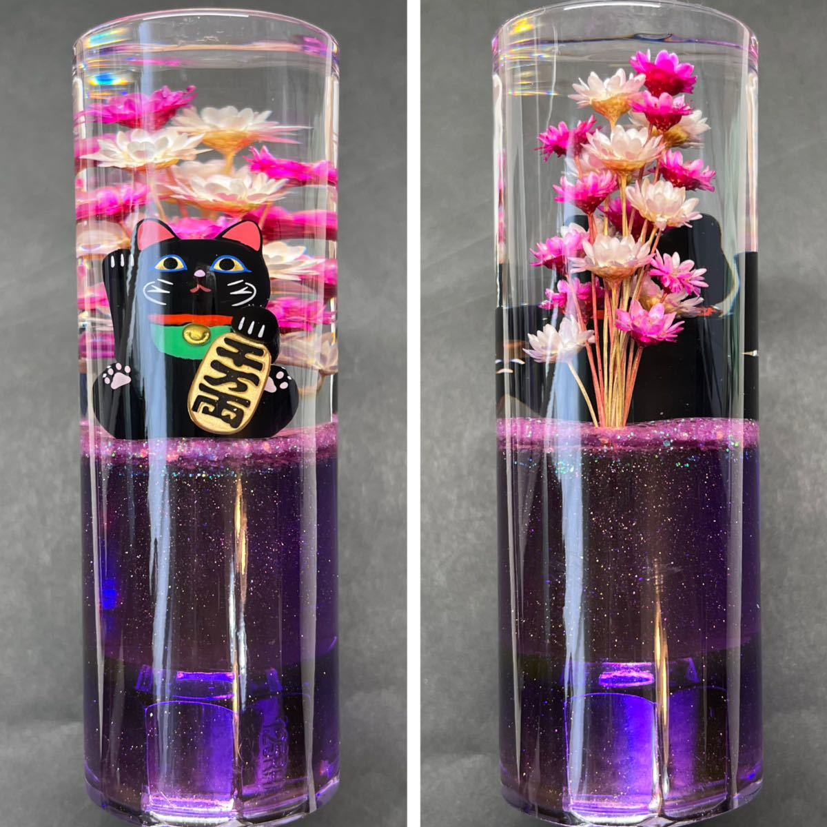 水中花 シフトノブ 招き猫 紫 水中花 シフトノブ 招き猫 虎(社外品 