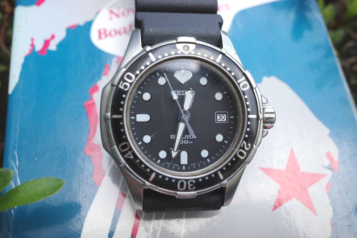 希少 90s セイコー SCUBA ダイバーズウォッチ 7N35-600A 稼働 送料無料1990年代セイコー 200mダイバー腕時計 7n35-600A ベルト新品