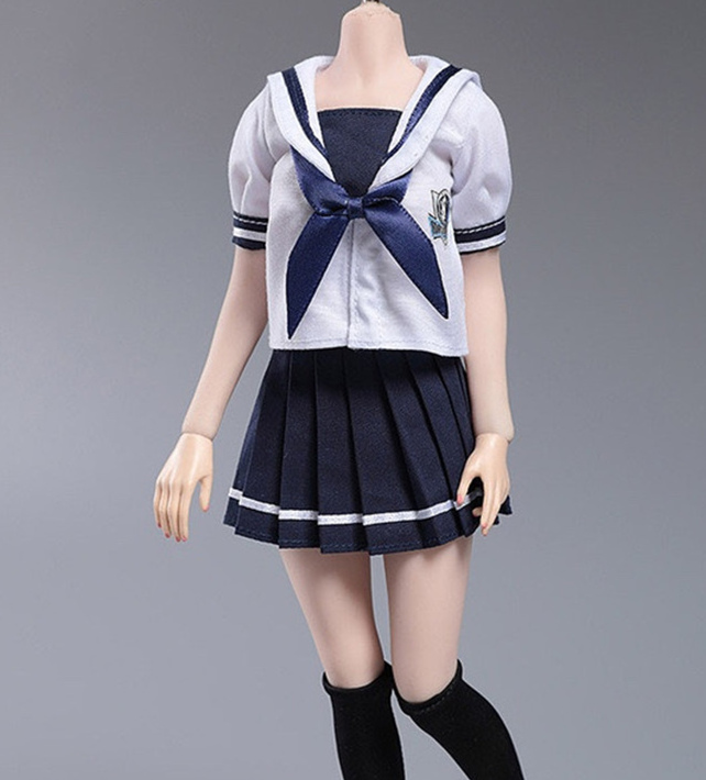 1/6 女性フィギュア CDTOYS CD031 女子学生 制服 セーラー服 ソックス ストラップパンプス学生靴 スカート コスチュームセット 紺色