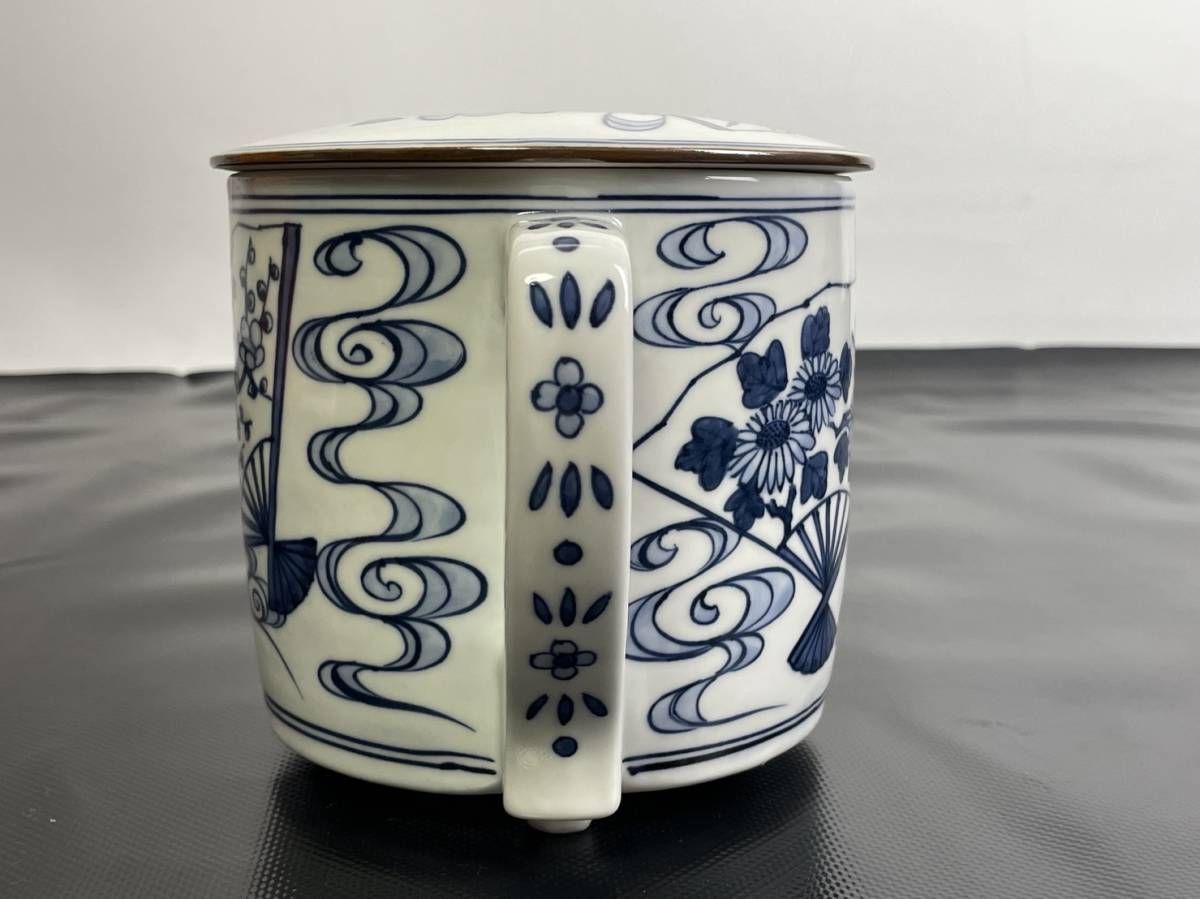 茶道具 京焼 富田 静山造 水次 染付 扇面 中古 返品不可 片口 水注 水