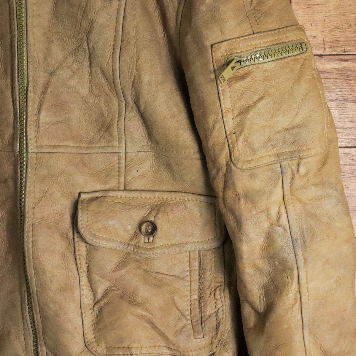 J3S/S8.28-4　ユーロ古着　ムートンジャケット　本革　レザージャケット　裏ボア　フライトジャケット　革ジャン　メンズ　54　キャメル