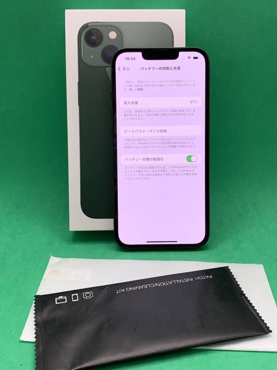 ★本体美品 iPhone 13 mini 128GB SIMロック解除済み 最大容量97% 格安SIM可 Apple SIMフリー 3K583J/A アルパイングリーン WD0755 デモ機