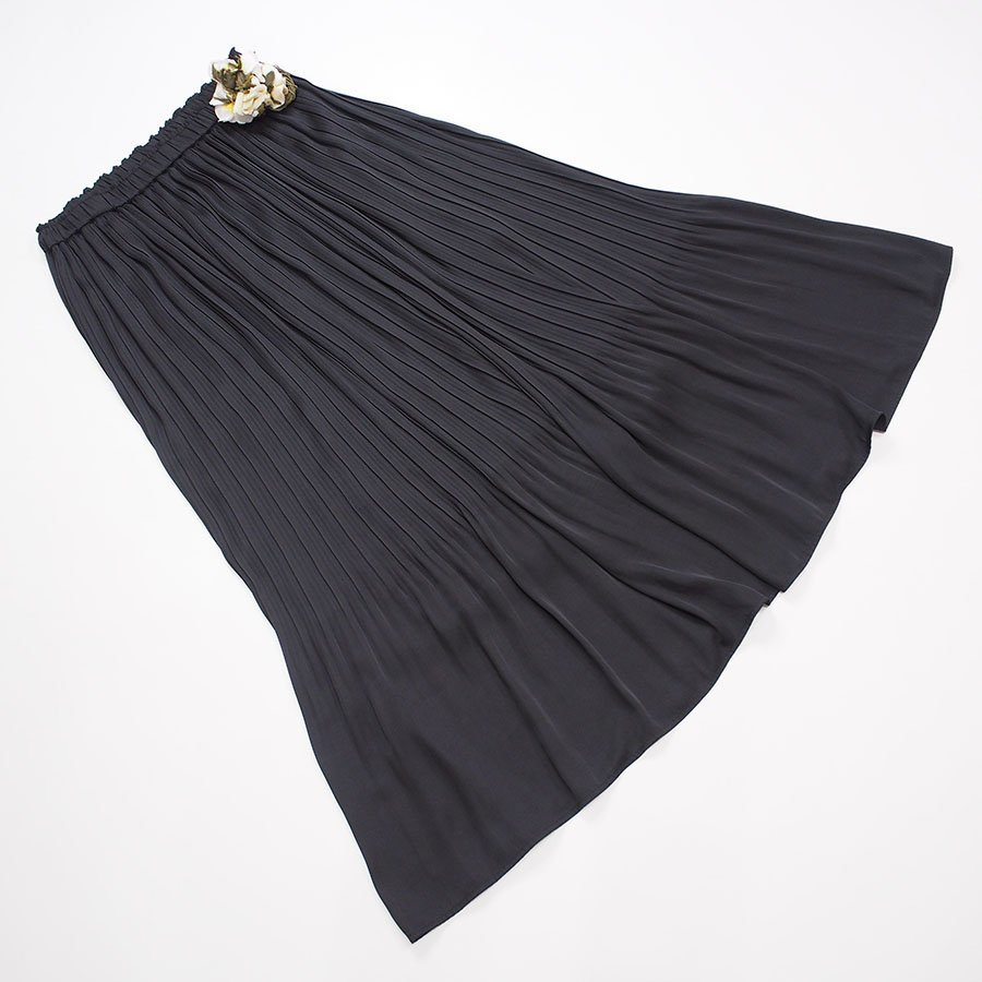 【送料無料】インゲボルグ 黒 ポリエステル ロング プリーツスカート/フリーサイズ/発売時の定価26400円/2021AWコレ/J9-252