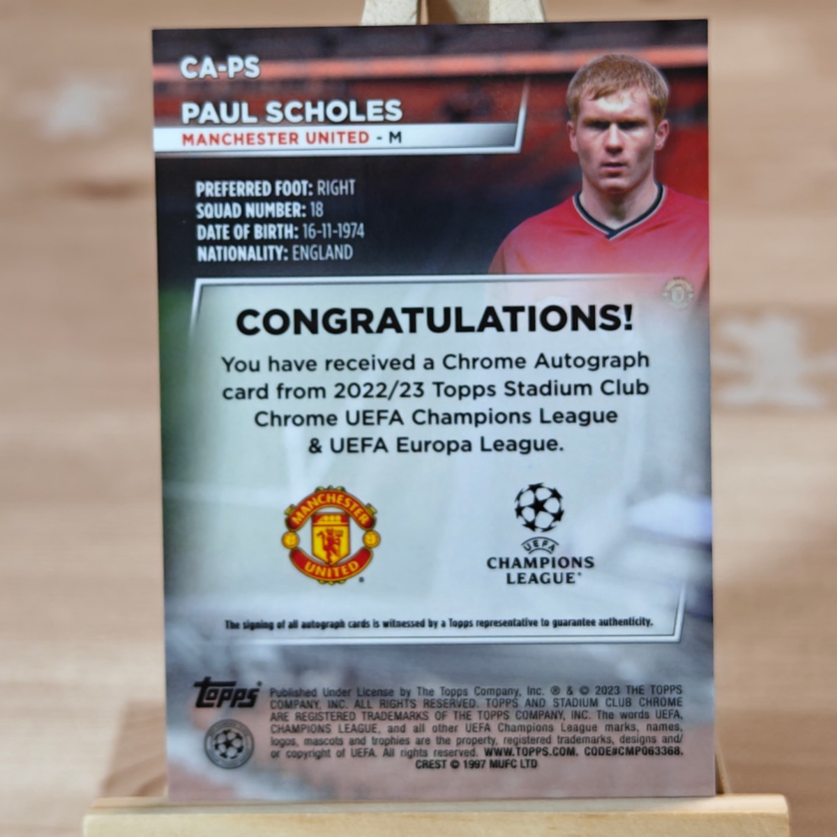ポール・スコールズ 2022-23 Stadium Club Chrome UEFA 直筆サイン