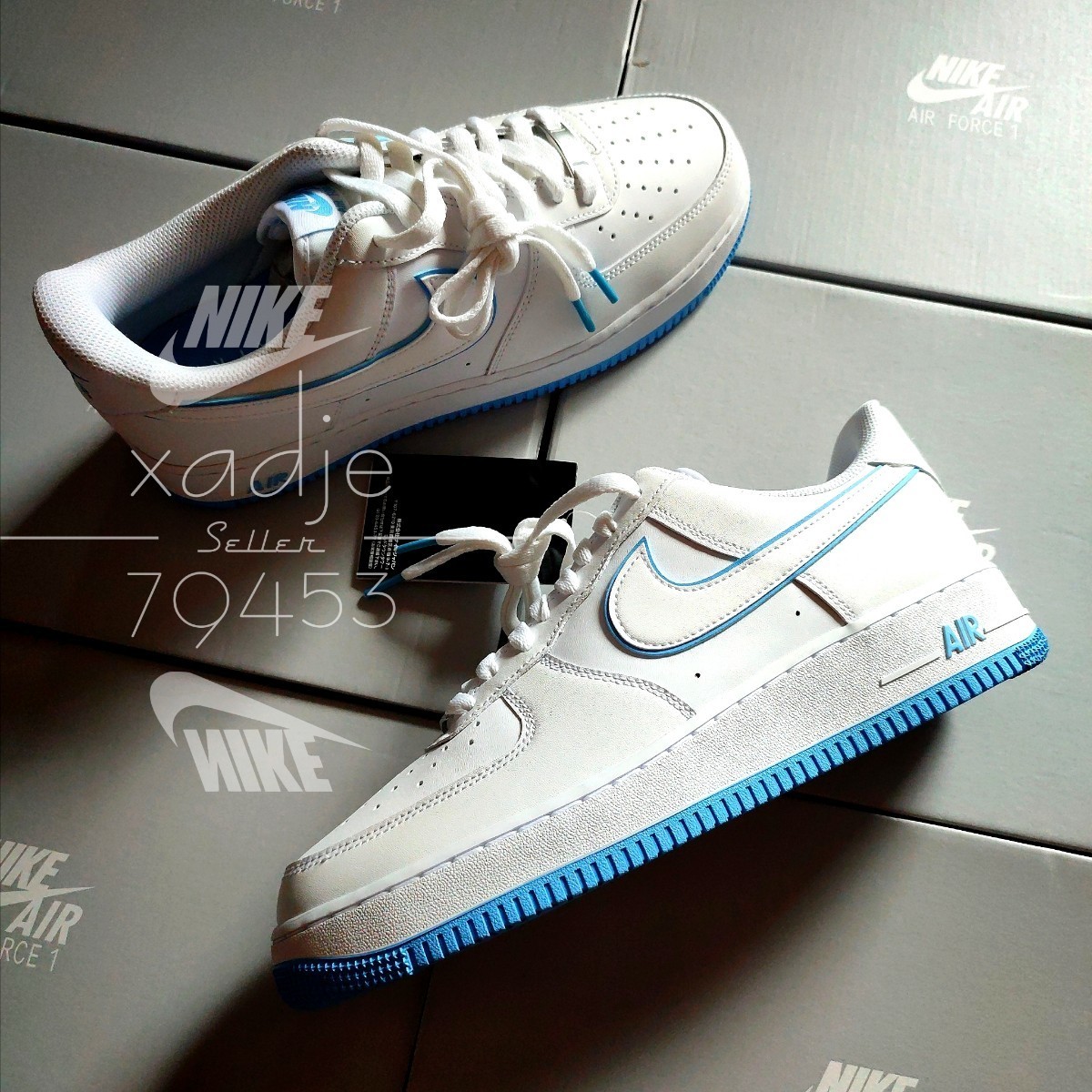 新品 正規品 NIKE ナイキ AIR FORCE1 LOW エアフォース1 ロー 07 白 ホワイト 水色 ブルー 26.5cm US8.5 デュブレ 箱付き