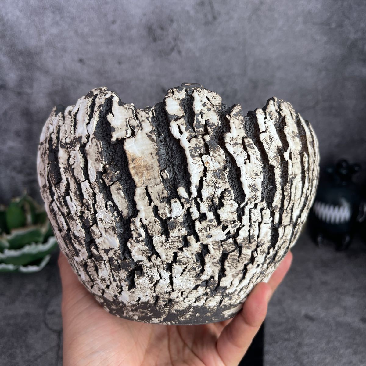 Lサイズ 19 手作植木鉢 陶器鉢（invisible ink raw life factory SRL
