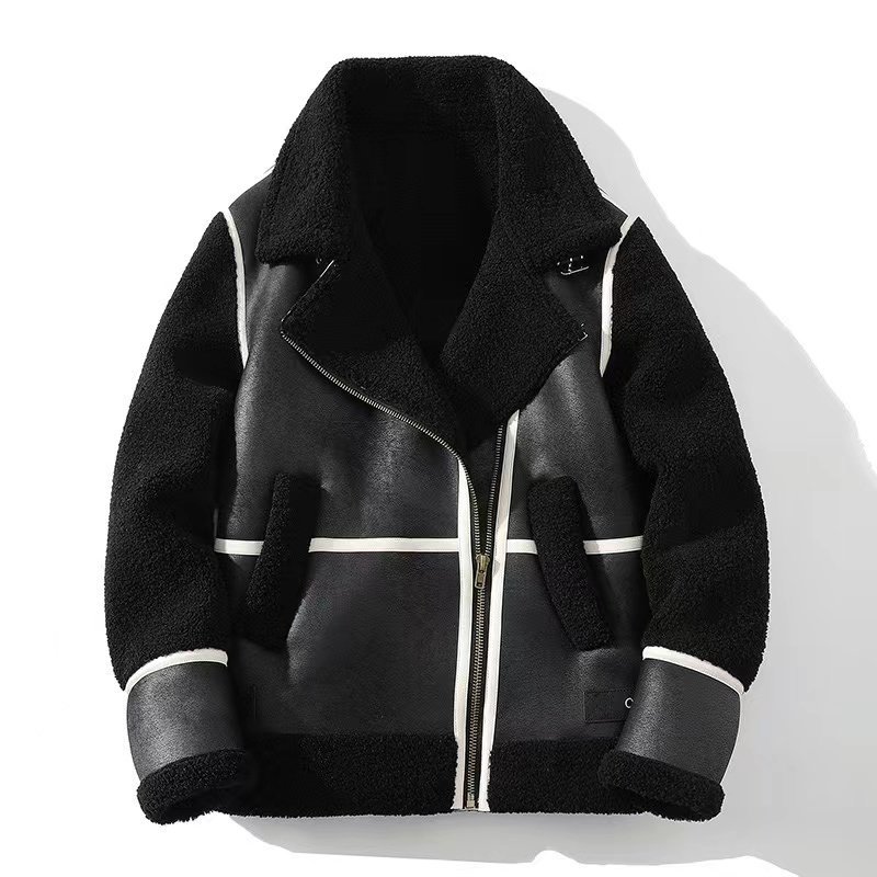 入手困難◆最高級 ムートンコート ブルゾン 羊革 毛皮 ファーコート ライトジャケット 配色 シープスキン ラムレザー ブラック L