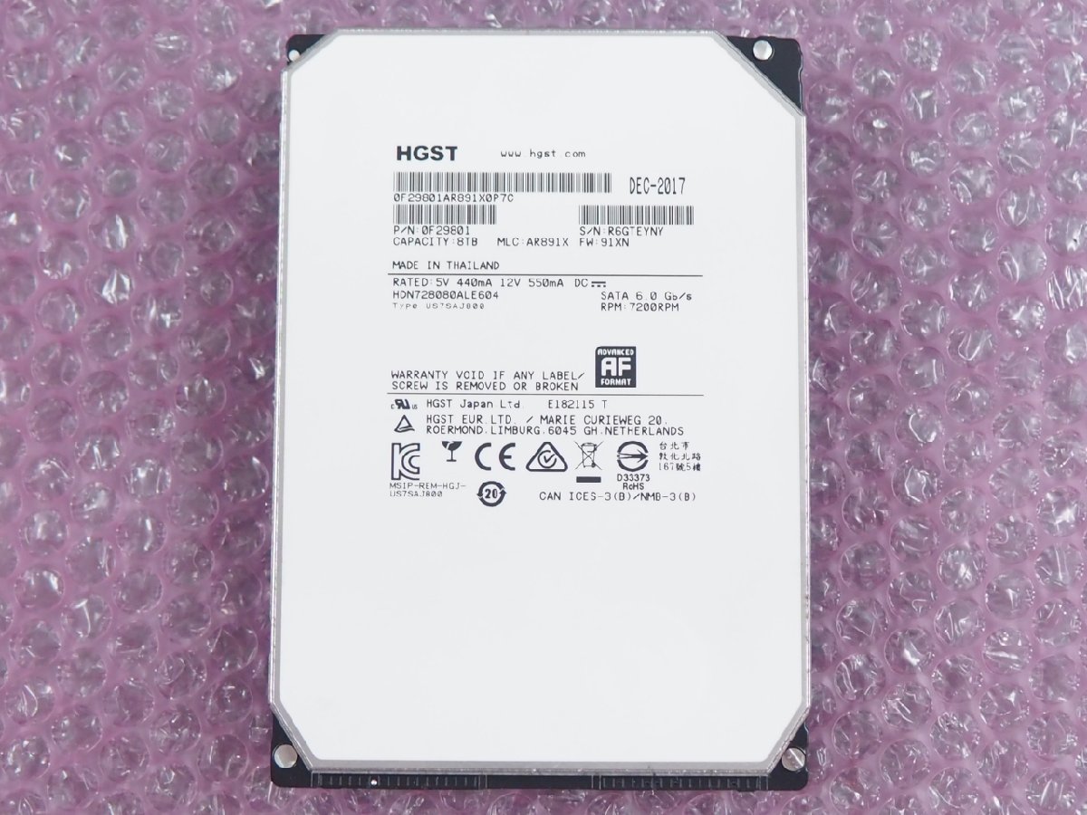 H70] ☆ HGST 3.5インチHDD SATA接続 8TB ☆ HDN728080ALE604 