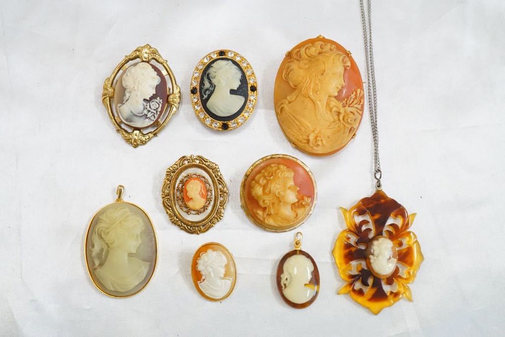 ＊*＊様 ビンテージアクセサリーおまとめ ネックレス、ブローチ、ブレスレットなど B228 カメオ系 貴婦人 人像 ヴィンテージ ブローチ ネックレス