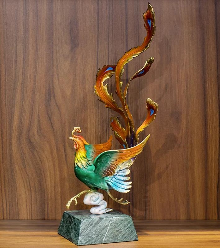 高級製品! 美品 純銅 鳳凰 至極の彫刻 精工オフィス装飾風水祥不死鳥置物
