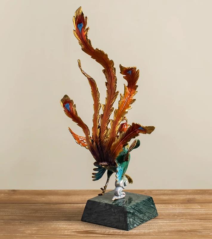 高級製品! 美品 純銅 鳳凰 至極の彫刻 精工オフィス装飾風水祥不死鳥置物