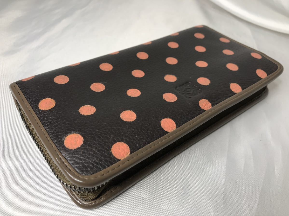超美品 LOEWE ロエベ 長財布 ラウンドファスナー 水玉柄 ダーク 