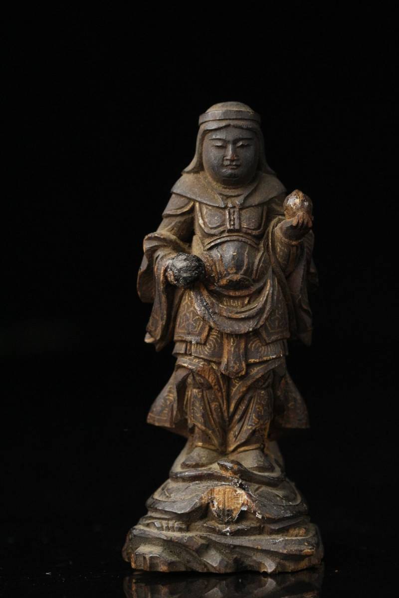 LIG】時代仏教美術 木彫 一本彫 妙見菩薩像 7㎝ 細密彫刻 豆仏 時代