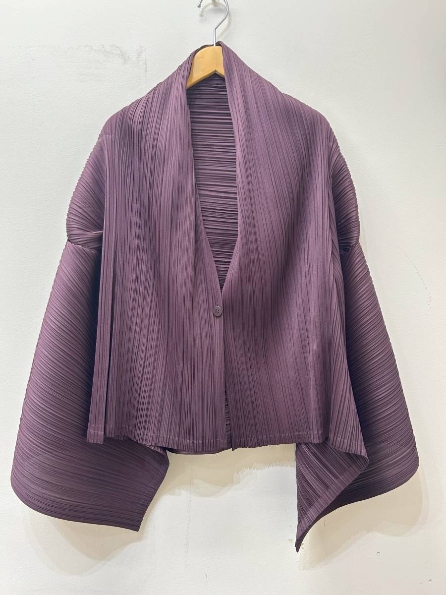 503☆PLEATS PLEASE プリーツプリーズ☆イッセイミヤケ☆横プリーツ 変形 カーディガン【3】ボルドー