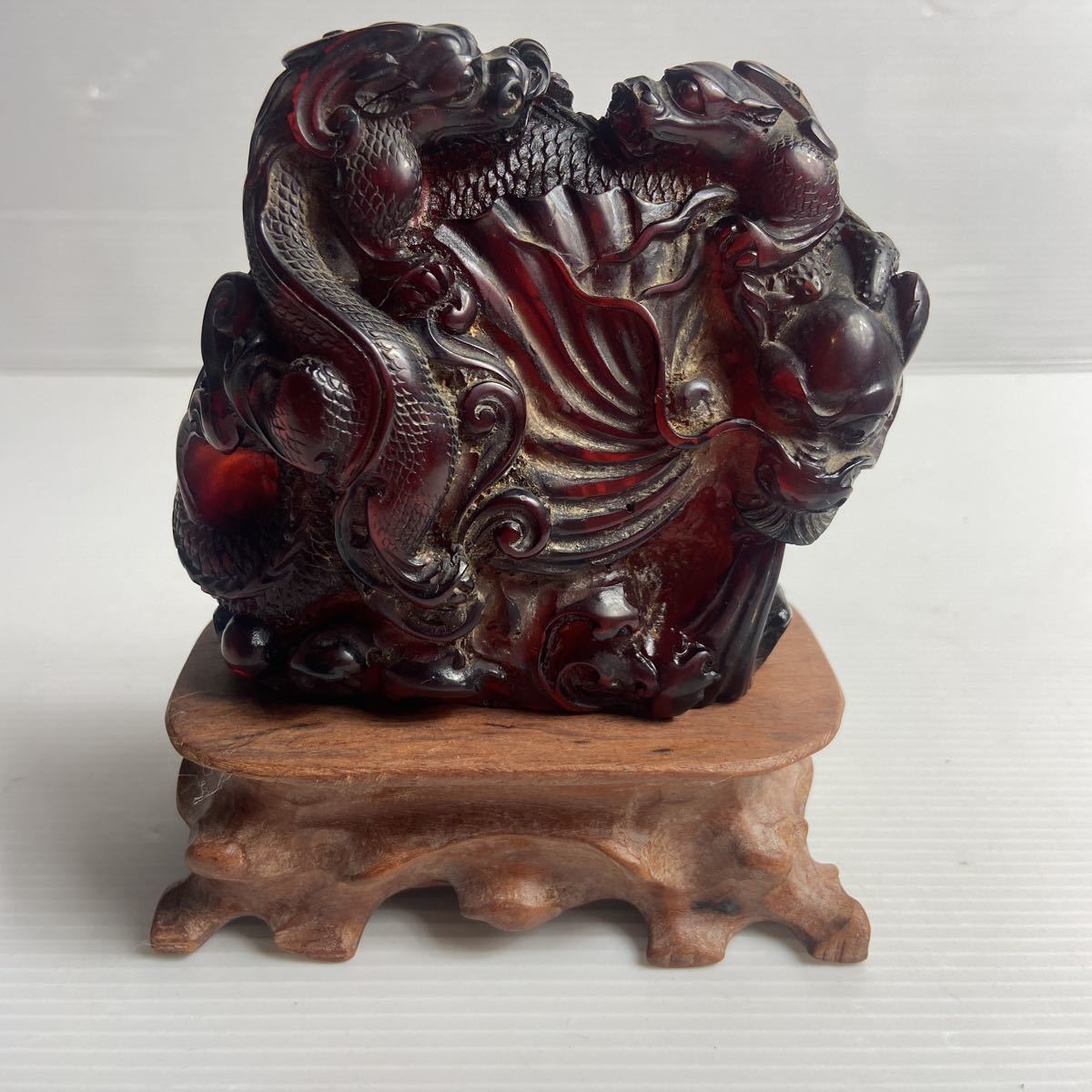 中国美術 古美術 中国 置物 龍 花台 飾台 骨董 琥珀? 中国美術 置物 中国