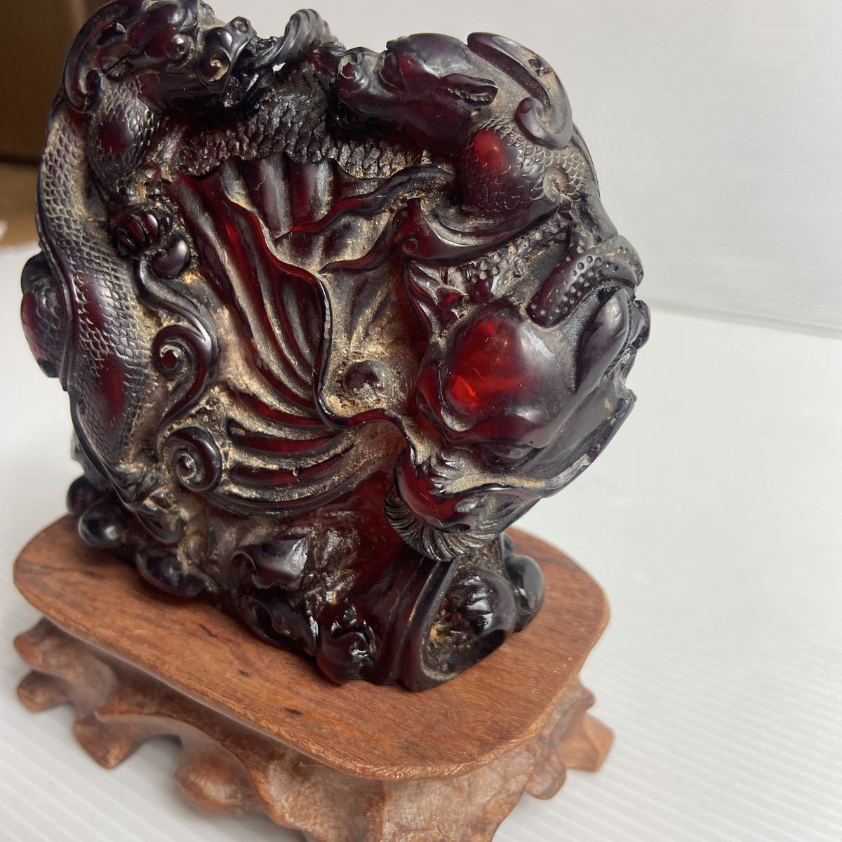 中国美術 古美術 中国 置物 龍 花台 飾台 骨董 琥珀? 中国美術 置物 中国