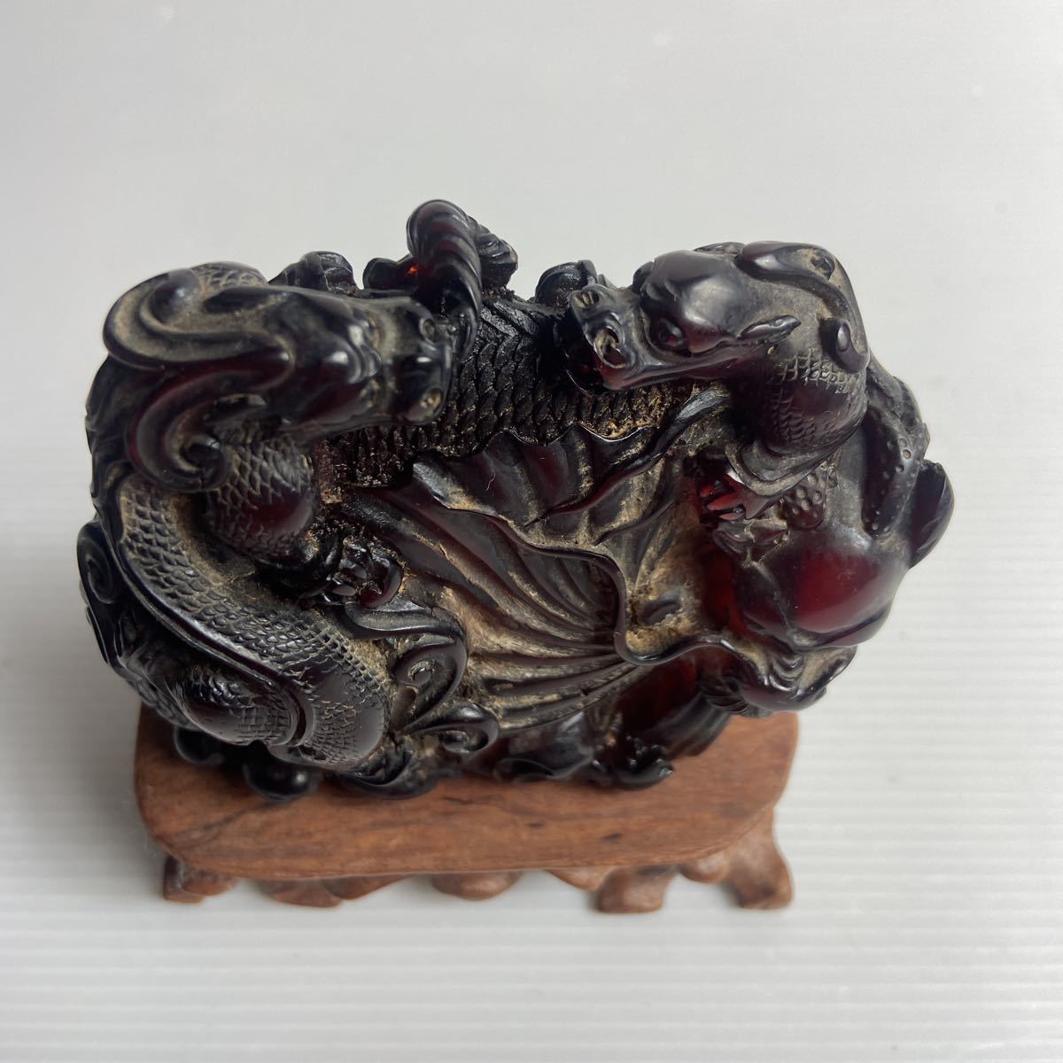 中国美術 古美術 中国 置物 龍 花台 飾台 骨董 琥珀? 中国美術 置物 中国