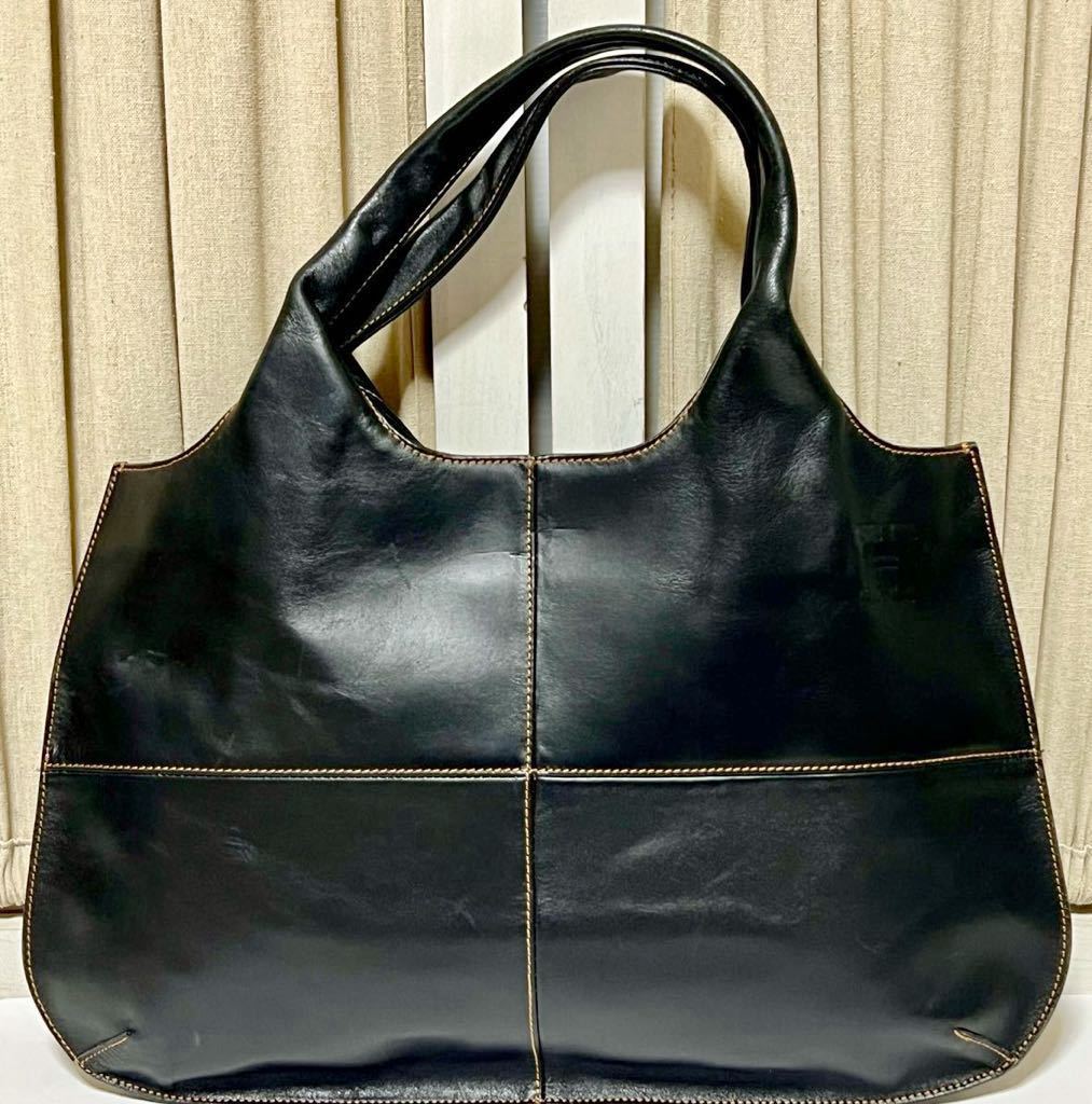 ○イタリア製 HIROFU/ヒロフ 牛革レザー ハンドバッグ トートバッグ 黒