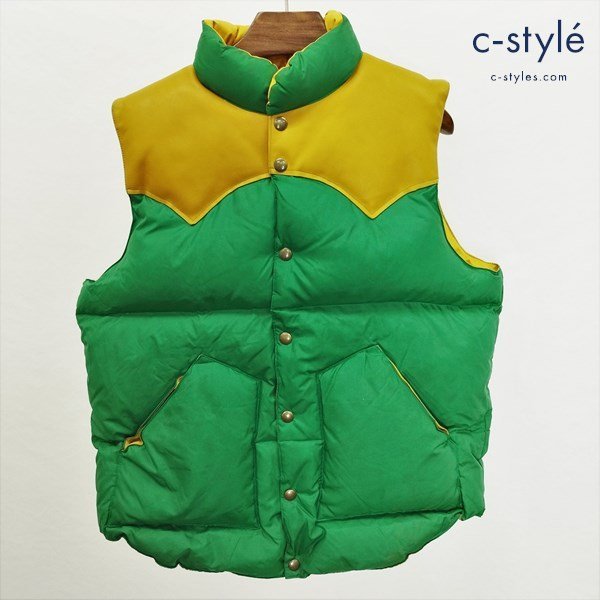 P024b [秋冬][人気] PHERROW'S フェローズ レザー切替 ダウンベスト L グリーン×イエロー | アウター R