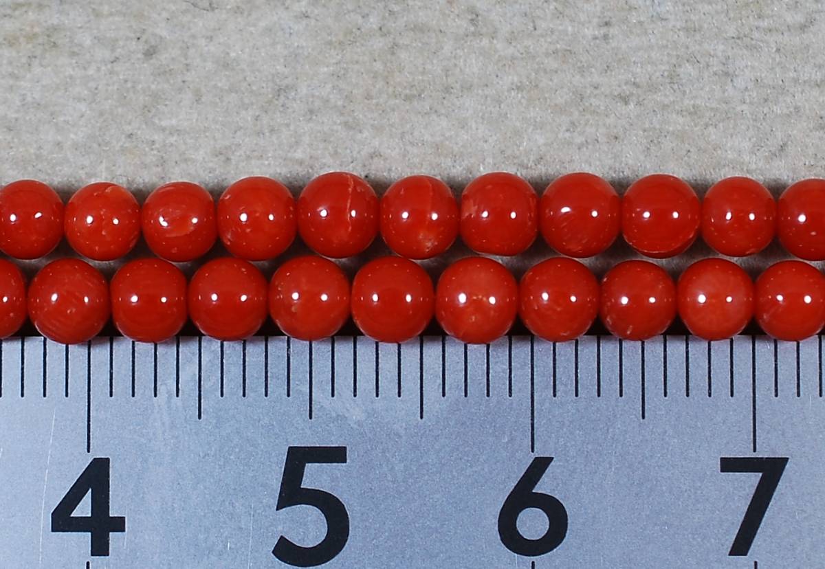 100～ソ付K18色艶照り良い2連ネックレス！ 天然赤珊瑚3.0㍉～4.0㍉13.7 