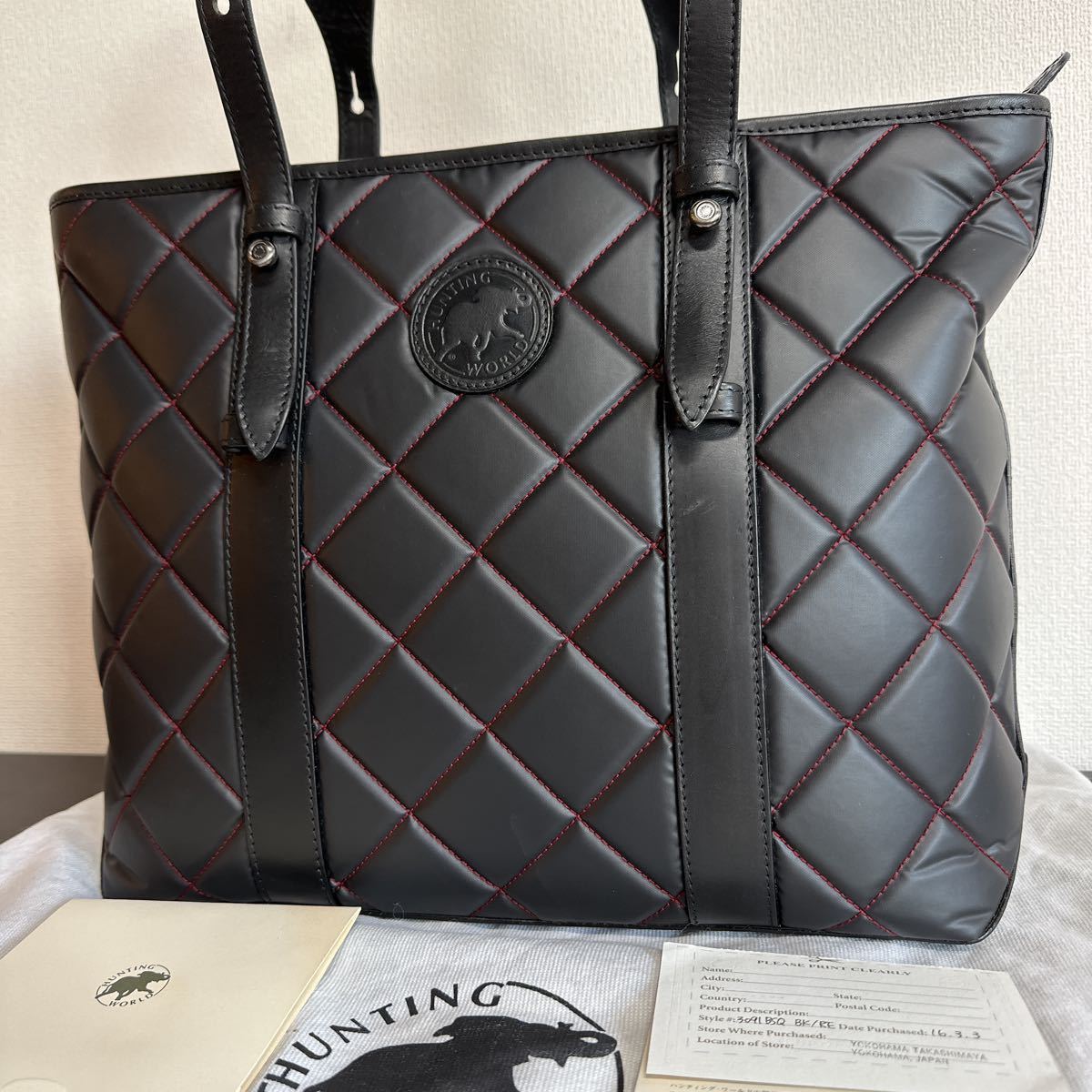 【超美品】HUNTING WORLD ハンティングワールド バチューサーパスキルティング トートバッグ 3091 BSQ ブラック
