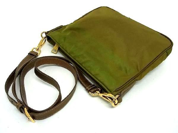 PRADA. プラダ テスートナイロンショルダーバッグ ブラウンカーキ PRADA - プラダ ロゴ テスートナイロン ショルダーバッグ カーキB