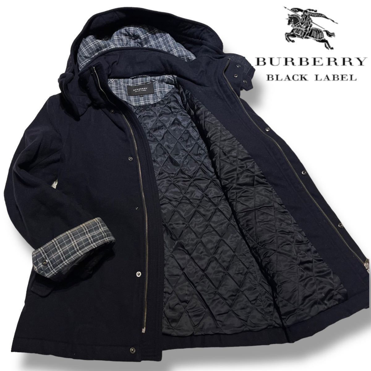美品】Lサイズ BURBERRY BLACK LABEL チェック フード ウール コート 