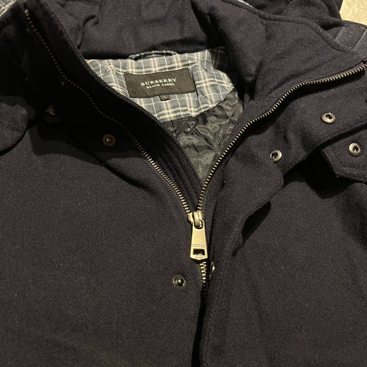 美品】Lサイズ BURBERRY BLACK LABEL チェック フード ウール コート 