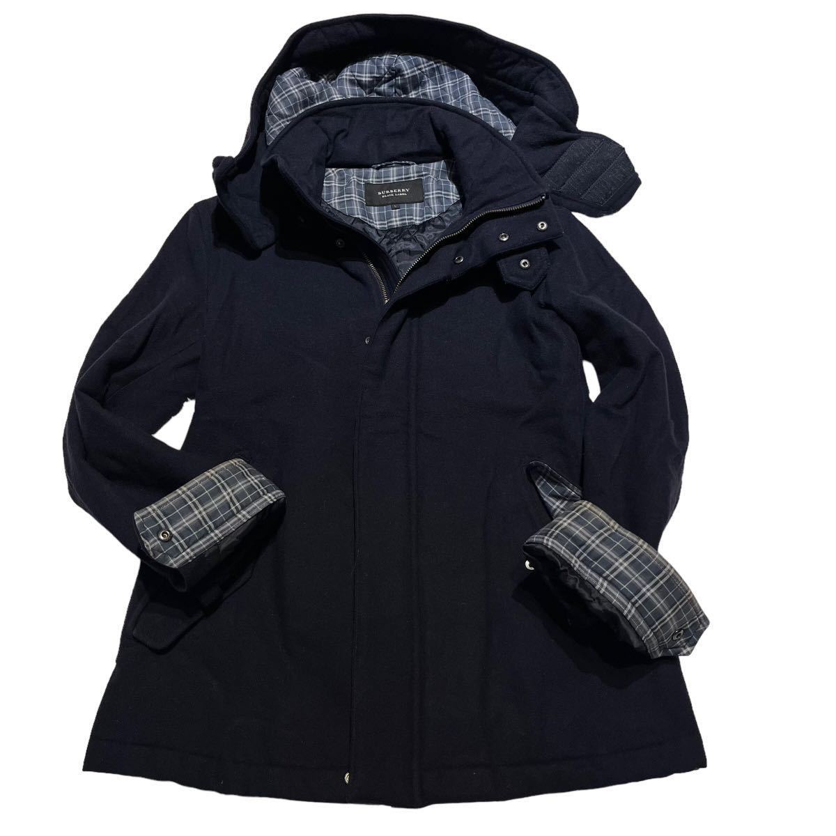 美品】Lサイズ BURBERRY BLACK LABEL チェック フード ウール コート 