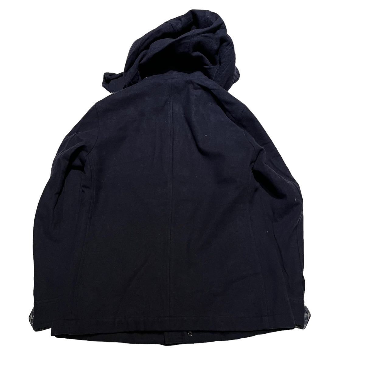 美品】Lサイズ BURBERRY BLACK LABEL チェック フード ウール コート