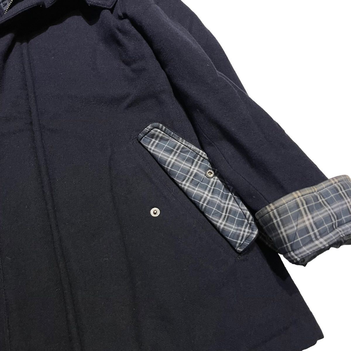 美品】Lサイズ BURBERRY BLACK LABEL チェック フード ウール コート 