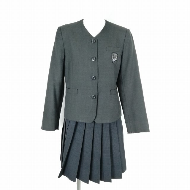 1円 イートン チェックスカート 上下2点セット 165A ミッシェルクラン 冬物 女子 広島文教女子大学附属高校 グレー 中古 ランクC NA0787