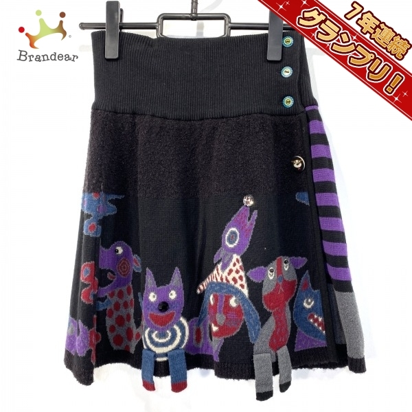 アルベロベロ/オレボレブラ ALBEROBELLO/OLLEBOREBLA 巻きスカート - 黒×パープル×マルチ レディース ミニ/ニット ボトムス